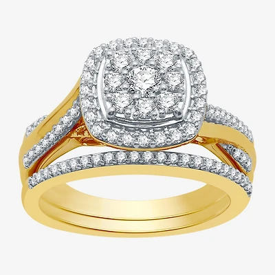I Said Yes (H-I / I1) Womens 3/4 CT. T.W. Lab Grown White Diamond Sterling Silver Cushion Side Stone Halo Bridal Set