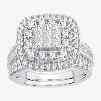 Womens 2 CT.T.W. Natural Diamond 10K or 14K White Gold Cushion Halo Bridal Set