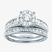 Womens 1 1/2 CT. T.W. Natural White Diamond 10K Gold Round Side Stone Halo Bridal Set