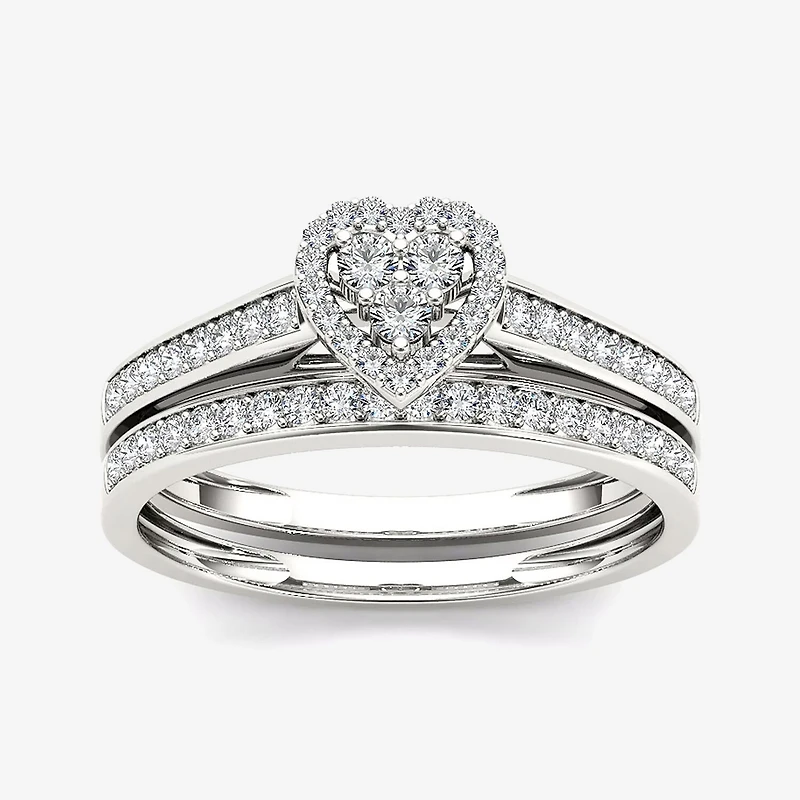 1/2 CT.T.W. Natural Diamond 10K White Gold Heart-Shaped Bridal Set