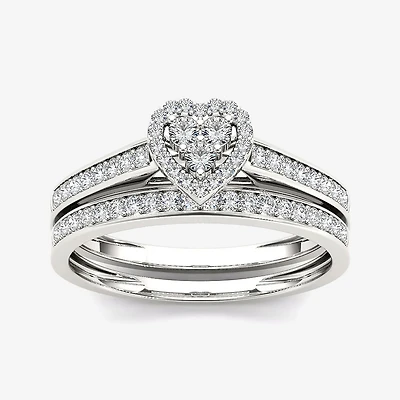 1/2 CT.T.W. Natural Diamond 10K White Gold Heart-Shaped Bridal Set