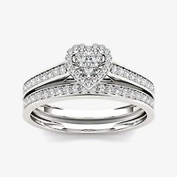 1/2 CT.T.W. Natural Diamond 10K White Gold Heart-Shaped Bridal Set