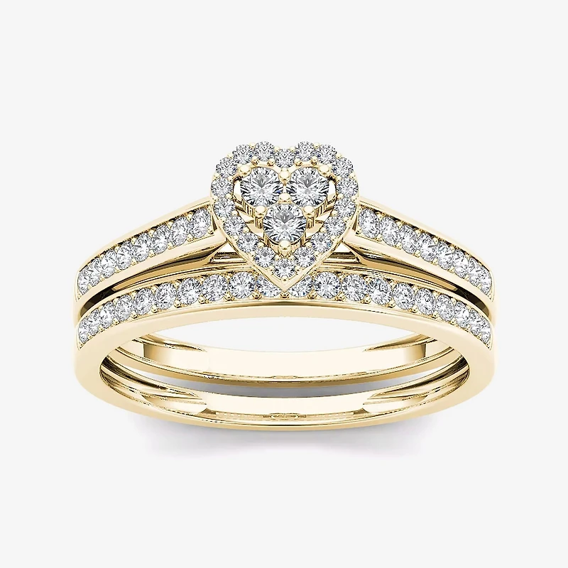 1/2 CT.T.W. Natural Diamond 10K Yellow Gold Heart-Shaped Bridal Set