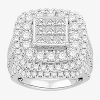 Womens 4 CT. T.W. Natural White Diamond 10K Gold Cushion Side Stone Engagement Ring