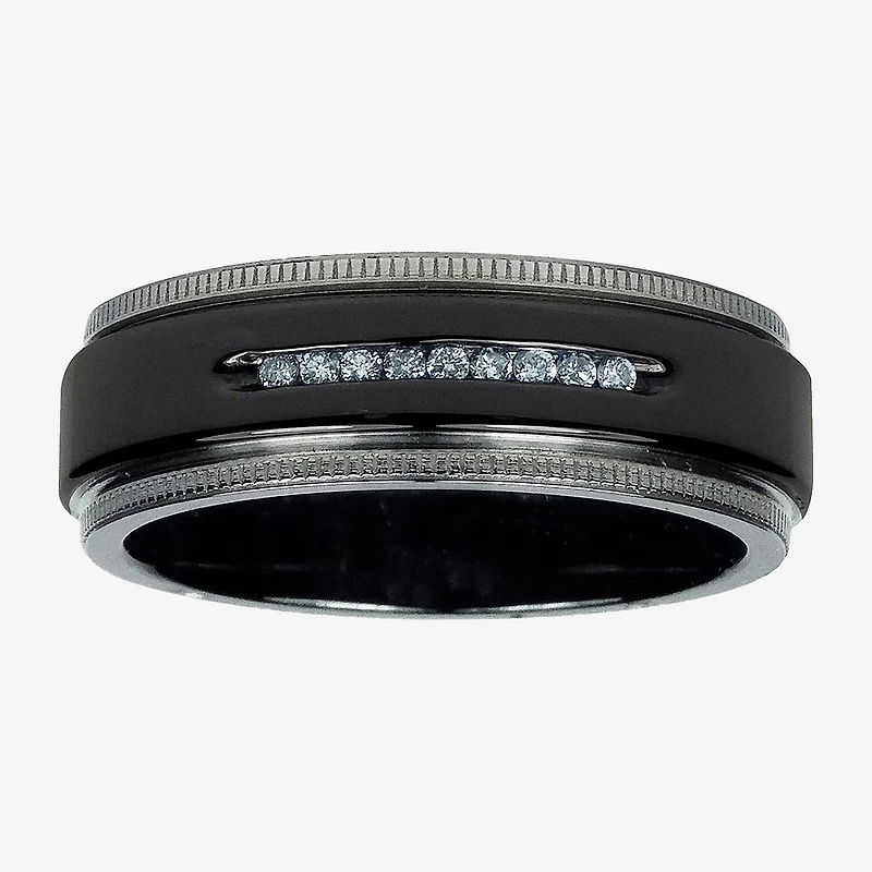 Mens 1/10 C.T. TW. Natural Diamond Black Titanium Wedding Band