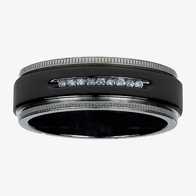 Mens 1/10 C.T. TW. Natural Diamond Black Titanium Wedding Band