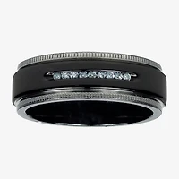 Mens 1/10 C.T. TW. Natural Diamond Black Titanium Wedding Band