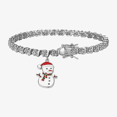 Sparkle Allure Snowman Womens Natural Diamond Accent Pure Silver Over Bronze 7.25 Inch Tennis Bracelet