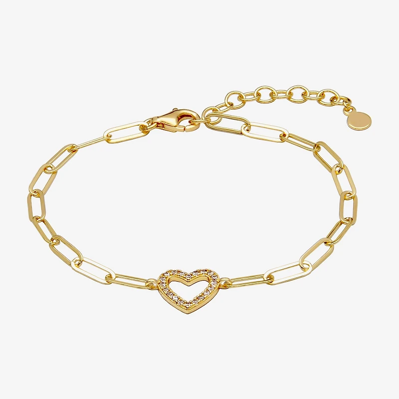 Paris 1901 By Charles Garnier Womens 18K Gold Over Silver Solid Heart 6 3/4 Inch Link Bracelet
