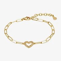 Paris 1901 By Charles Garnier Womens 18K Gold Over Silver Solid Heart 6 3/4 Inch Link Bracelet