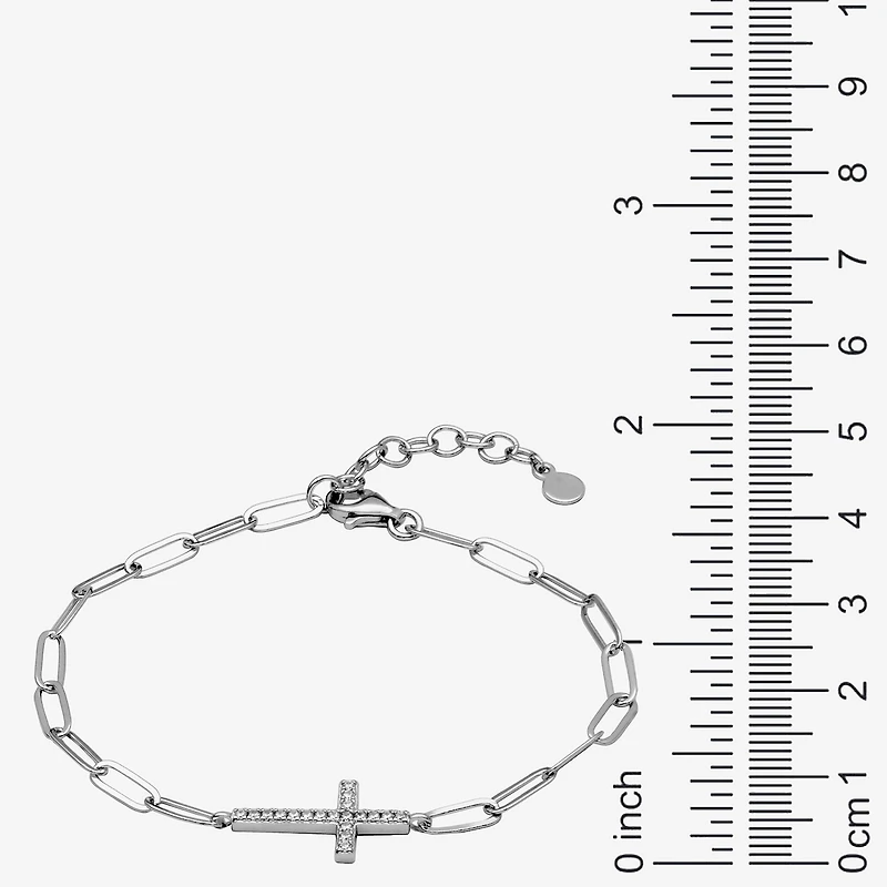 Paris 1901 By Charles Garnier Womens Sterling Silver Solid Cross 7 Inch Link Bracelet