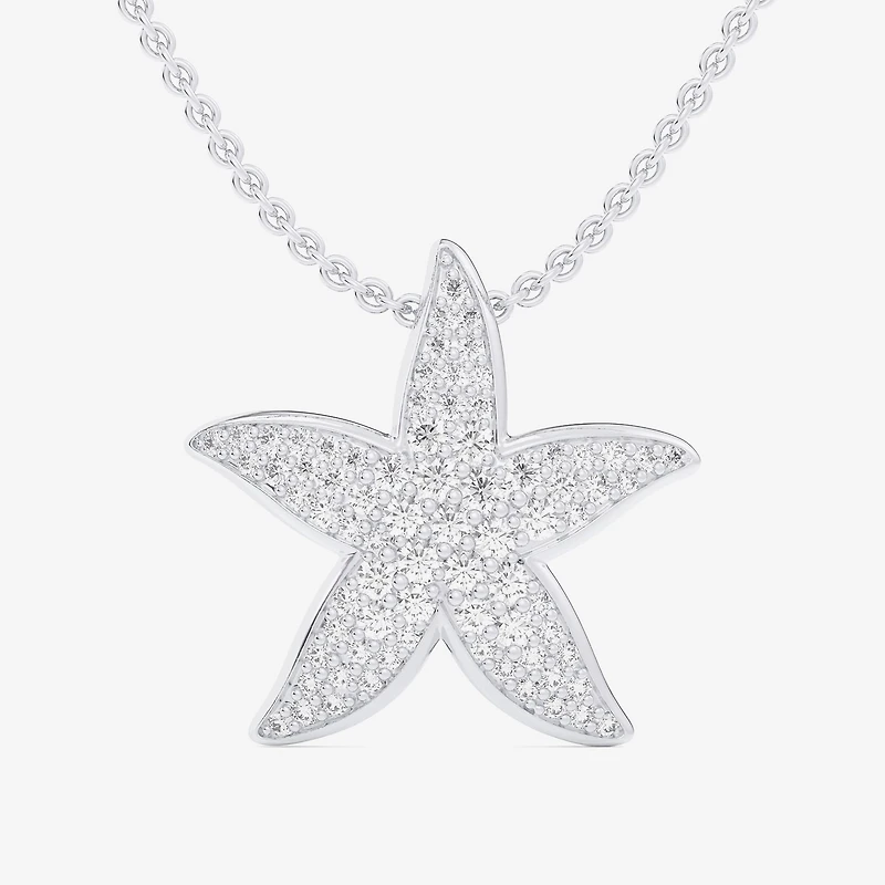 Starfish (G-H / Si1-Si2) Womens 1/2 CT. T.W. Lab Grown White Diamond 10K Gold Star 18 Inch Pendant Necklace