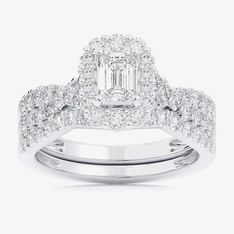 Signature By Modern Bride (G-H / Si1-Si2) Womens 1 1/3 CT. T.W. Lab Grown White Diamond 10K Gold Side Stone Halo Bridal Set