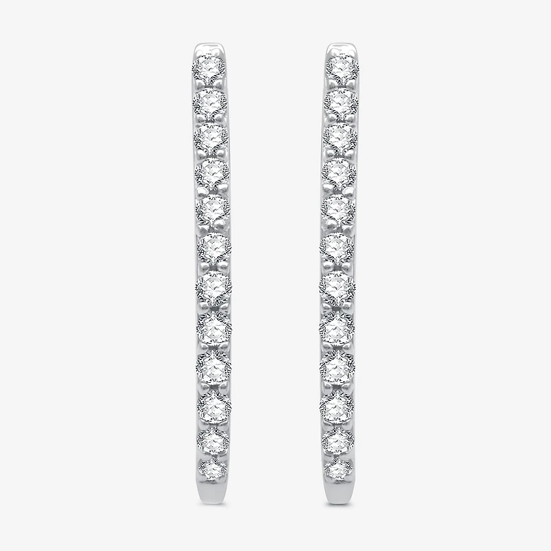 Womens 1/4 CT. T.W. Lab Grown White Diamond Sterling Silver 17.6mm Hoop Earrings
