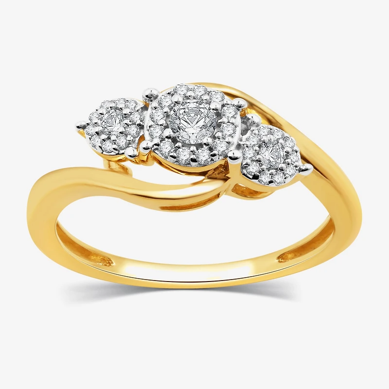 Womens 1/4 CT. T.W. Lab Grown White Diamond 14K Gold Over Silver Sterling Silver 3-Stone Cocktail Ring