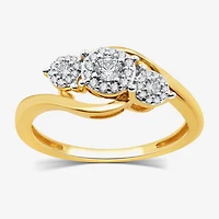 Womens 1/4 CT. T.W. Lab Grown White Diamond 14K Gold Over Silver Sterling Silver 3-Stone Cocktail Ring