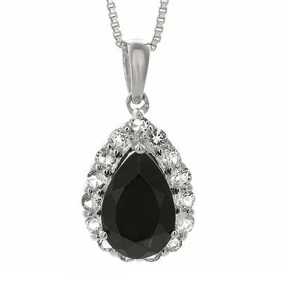 Pear-Shaped Genuine Black Onyx and White Topaz Pendant Necklace