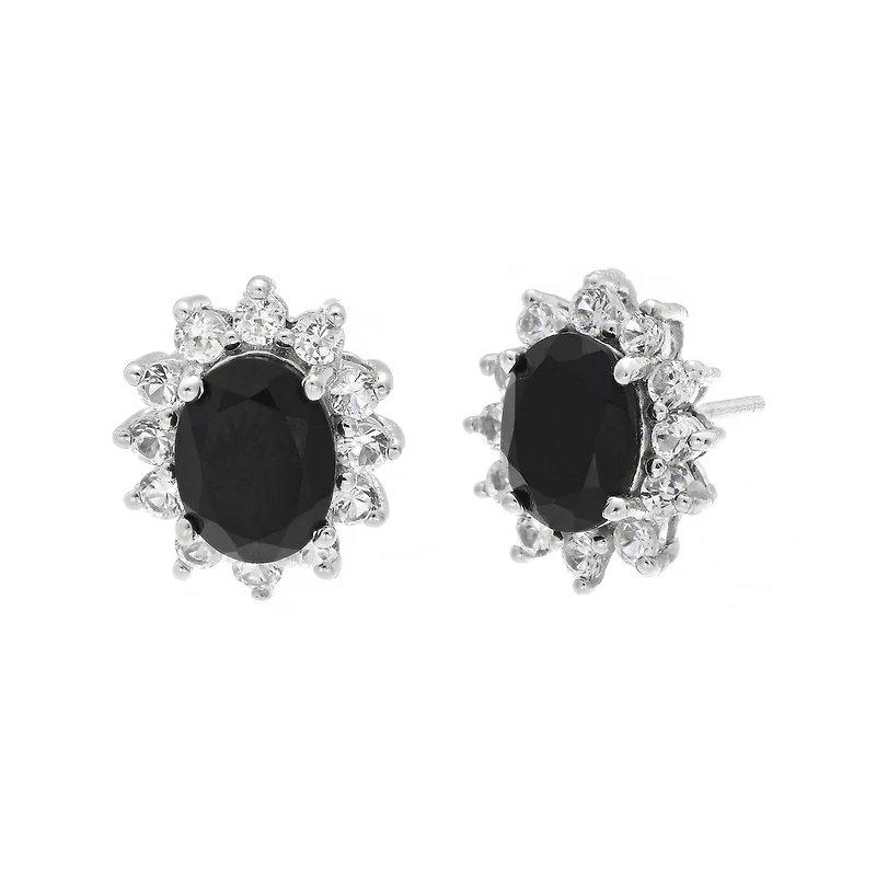 Oval Genuine Black Onyx and Lab-Created White Sapphire Earrings