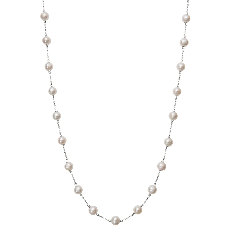 Womens Cultured Freshwater Pearl 10K White Gold Strand Necklace
