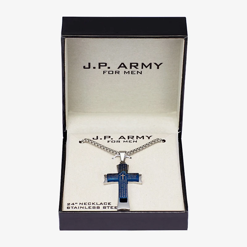 J.P. Army Men's Jewelry Stainless Steel Inch Link Cross Pendant Necklace