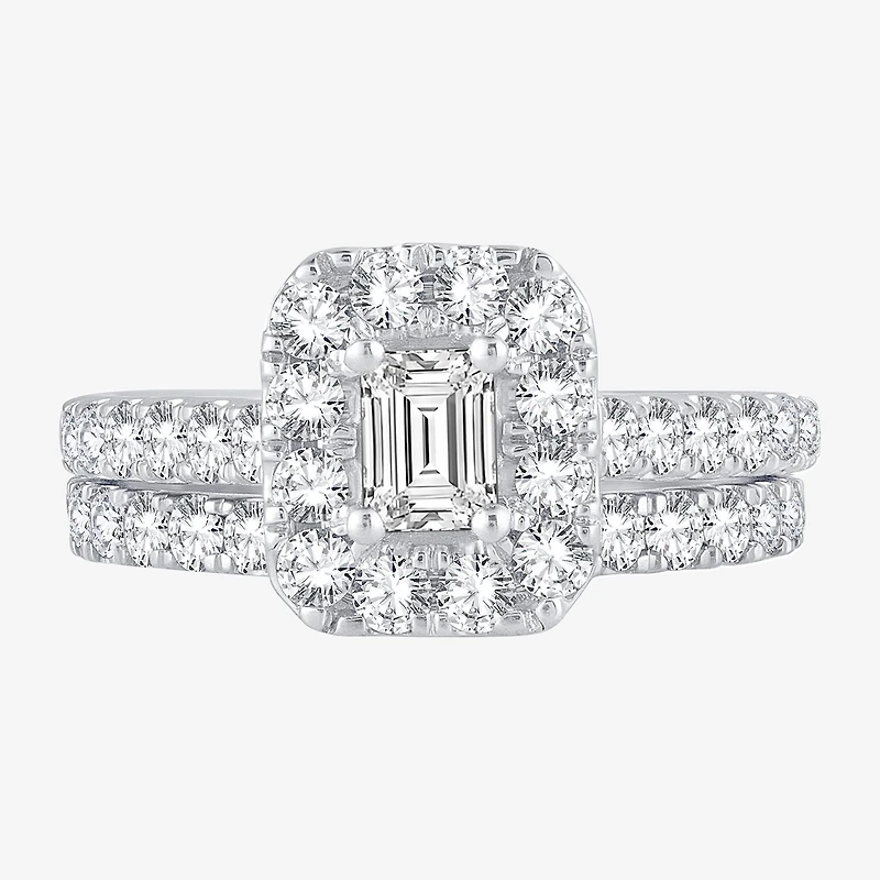 Womens 2 CT. T.W. Natural White Diamond 10K Gold Halo Bridal Set