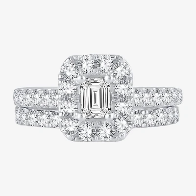 Womens 2 CT. T.W. Natural White Diamond 10K Gold Halo Bridal Set