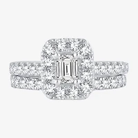 Womens 2 CT. T.W. Natural White Diamond 10K Gold Halo Bridal Set