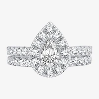 Womens 2 CT. T.W. Natural White Diamond 10K Gold Pear Halo Bridal Set