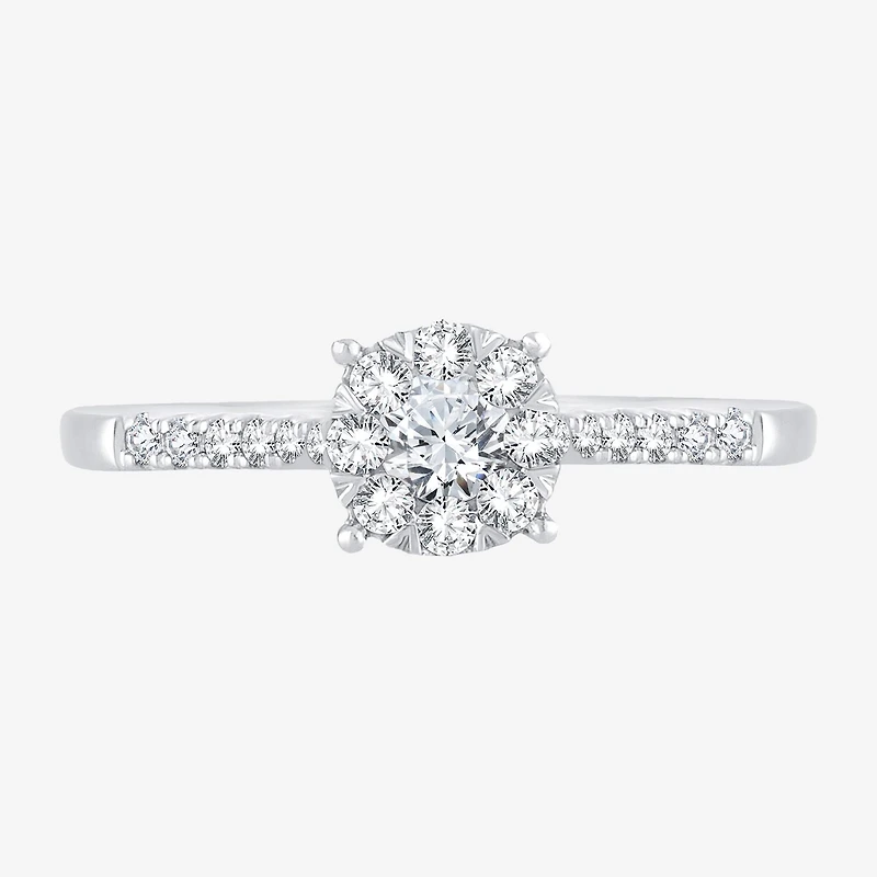 Womens 1/3 CT. T.W. Natural White Diamond 10K Gold Round Side Stone Engagement Ring