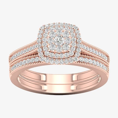 Womens 1/3 CT. T.W. Natural White Diamond 10K Gold Cushion Halo Bridal Set