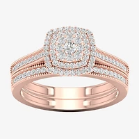 Womens 1/3 CT. T.W. Natural White Diamond 10K Gold Cushion Halo Bridal Set