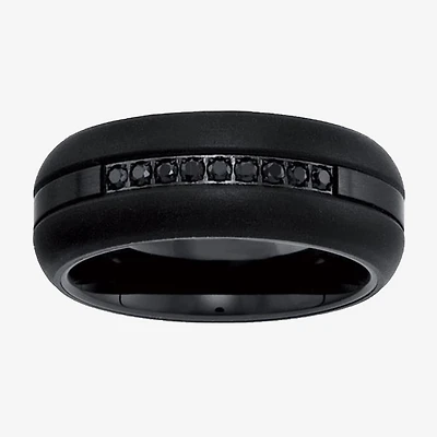 Mens 8MM 1/5 CT. Natural Black Diamond Tungsten Wedding Band