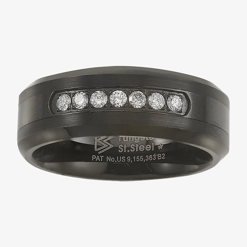 Mens 8MM 1/5 CT. Natural White Diamond Tungsten Wedding Band