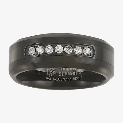 Mens 8MM 1/5 CT. Natural White Diamond Tungsten Wedding Band