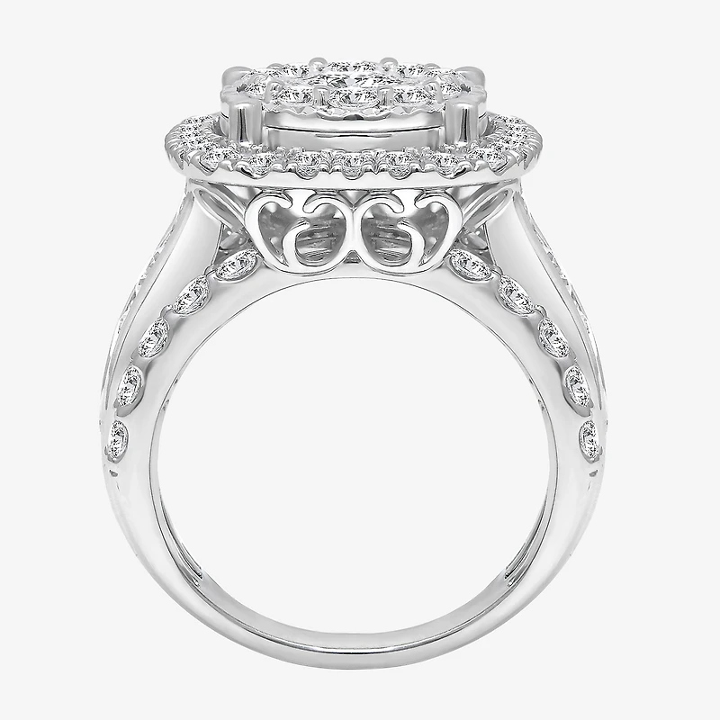 (I / I1) Womens 4 CT. T.W. Lab Grown White Diamond 10K or 14K Gold Cushion Halo Engagement Ring