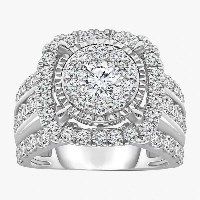 (I / I1) Womens 4 CT. T.W. Lab Grown White Diamond 10K or 14K Gold Cushion Halo Engagement Ring