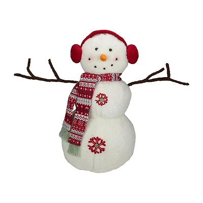 Northlight 22" Plush Snowman With Button Snowflakes And Earmuffs Christmas Tabletop Decor