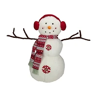 Northlight 22" Plush Snowman With Button Snowflakes And Earmuffs Christmas Tabletop Decor