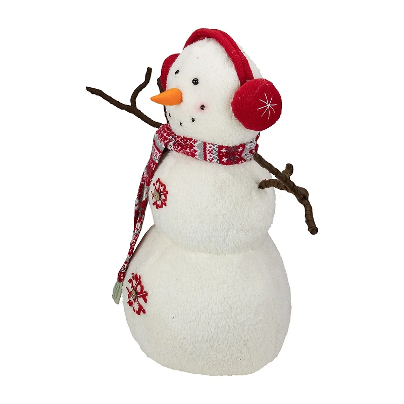 Northlight 22" Plush Snowman With Button Snowflakes And Earmuffs Christmas Tabletop Decor