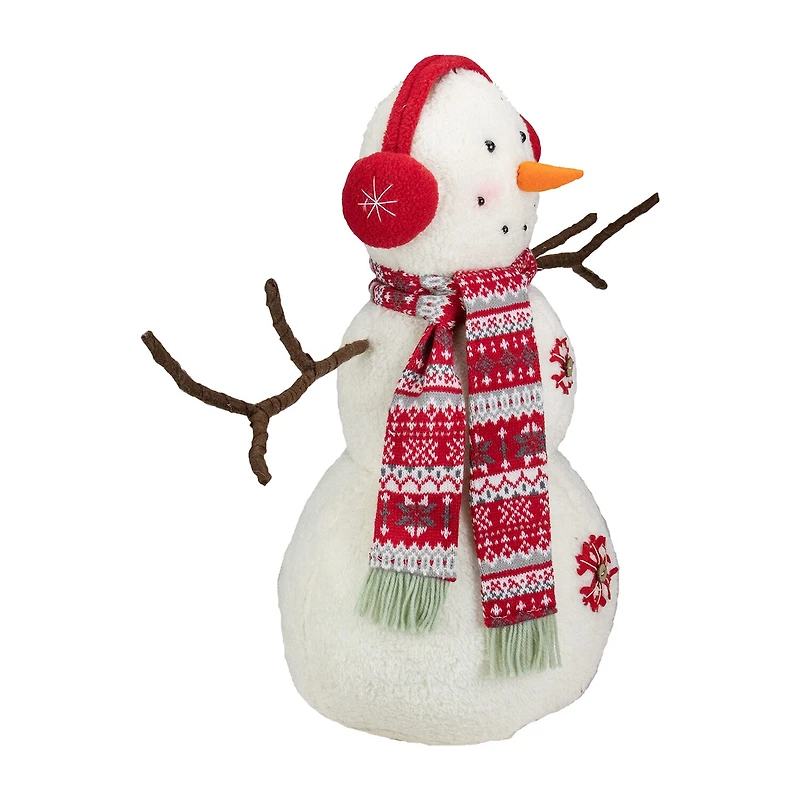 Northlight 22" Plush Snowman With Button Snowflakes And Earmuffs Christmas Tabletop Decor