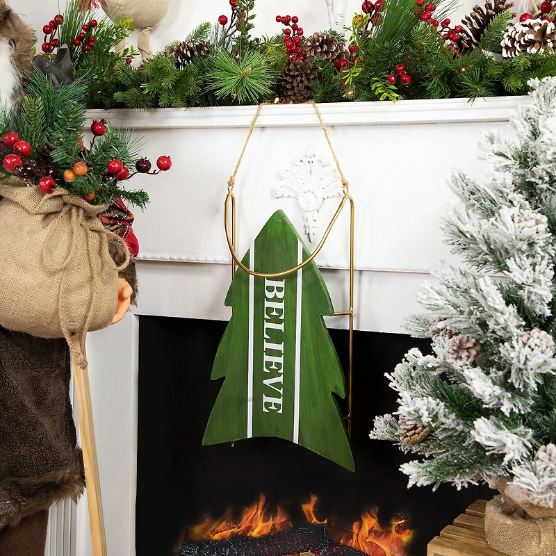 Northlight 18" Wooden "Believe" Snow Sled Christmas Tabletop Decor