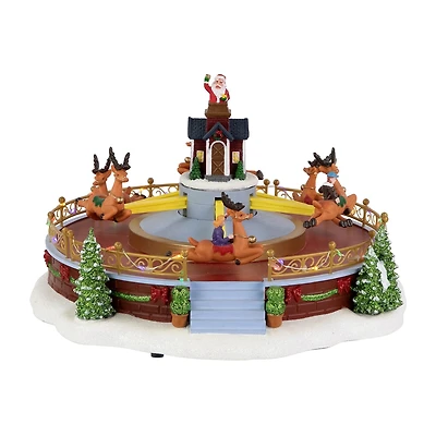 Northlight 12" Led Animated And Musical Reindeer Ride Plays Music Christmas Village