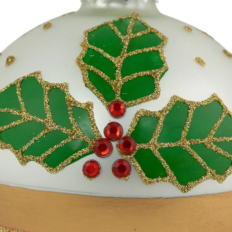 Northlight 4" Holly And Berry Striped Glass Ball Christmas Ornament