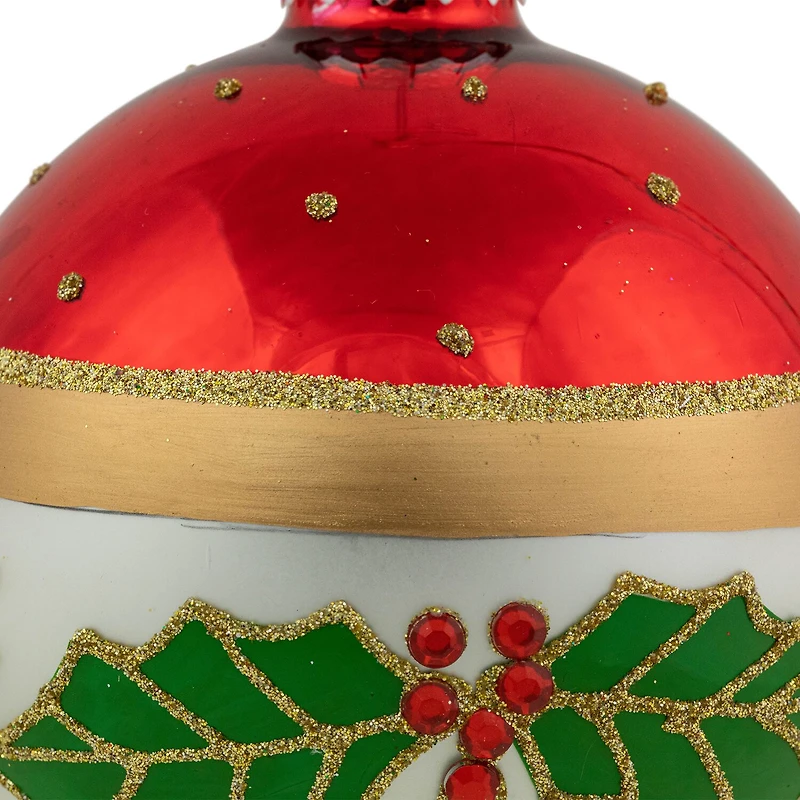 Northlight 4" Holly And Berry Striped Glass Ball Christmas Ornament