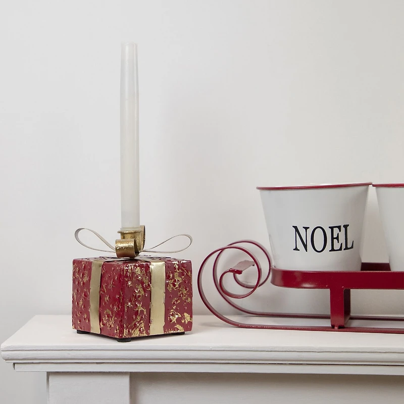 Northlight 5" Metal Gift Box Taper Candle Holder