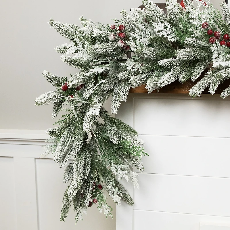 Northlight 7ft Flocked Wind River Fir With Berries Christmas Indoor Garland