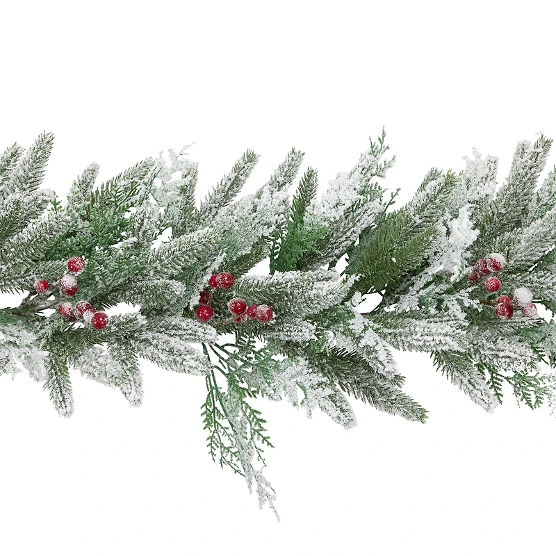 Northlight 7ft Flocked Wind River Fir With Berries Christmas Indoor Garland