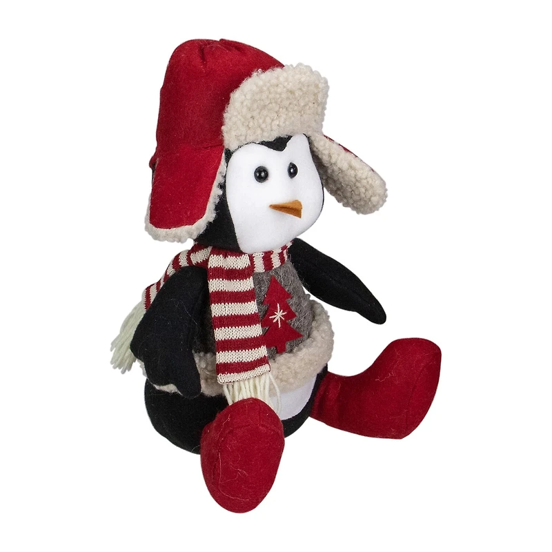 Northlight 12" Sitting Winter Penguin With Trapper Hat Christmas Tabletop Decor