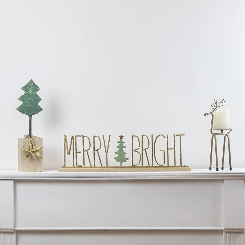 Northlight 17" Metal Tree With Stars And Chunky Wooden Base 1 Foot Christmas Tree