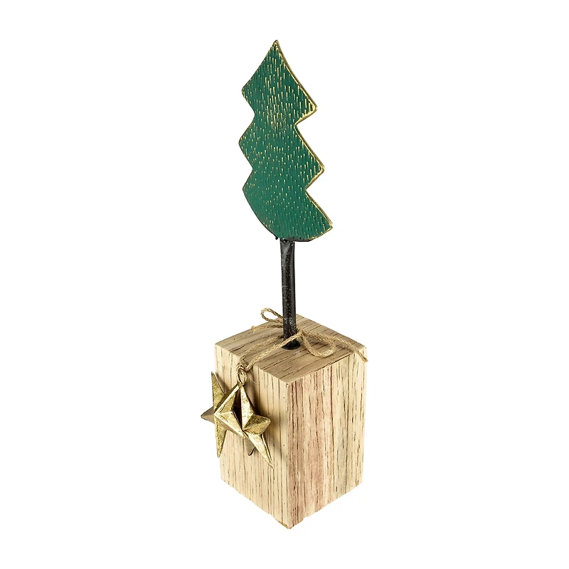Northlight 17" Metal Tree With Stars And Chunky Wooden Base 1 Foot Christmas Tree